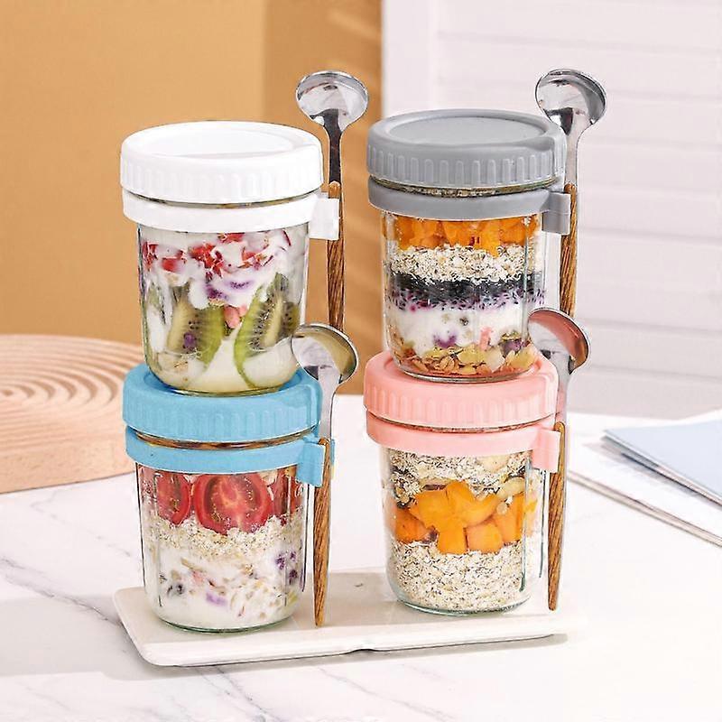 Overnight Oats Container, Leak-proof Oatmeal Container with Spoon, Food Storage Container for Grains, Fruits, Vegetables, Milk, Salads, Yogu