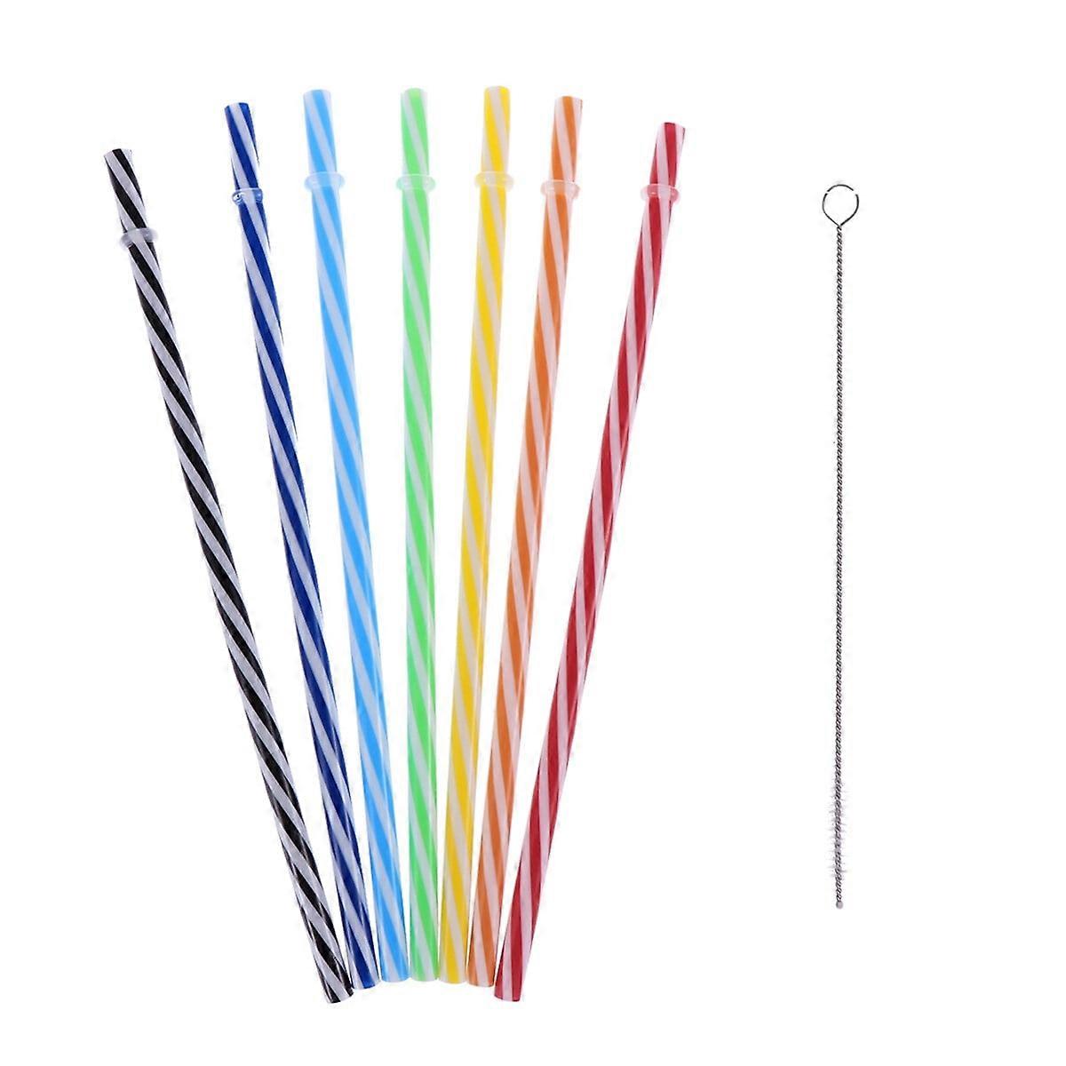 25pcs Two Colors Threaded Non-transparent Reusable Plastic Thick Drinking Straws Mason Jar Straws for Party or Home Use with Brush (Mixed Colors)