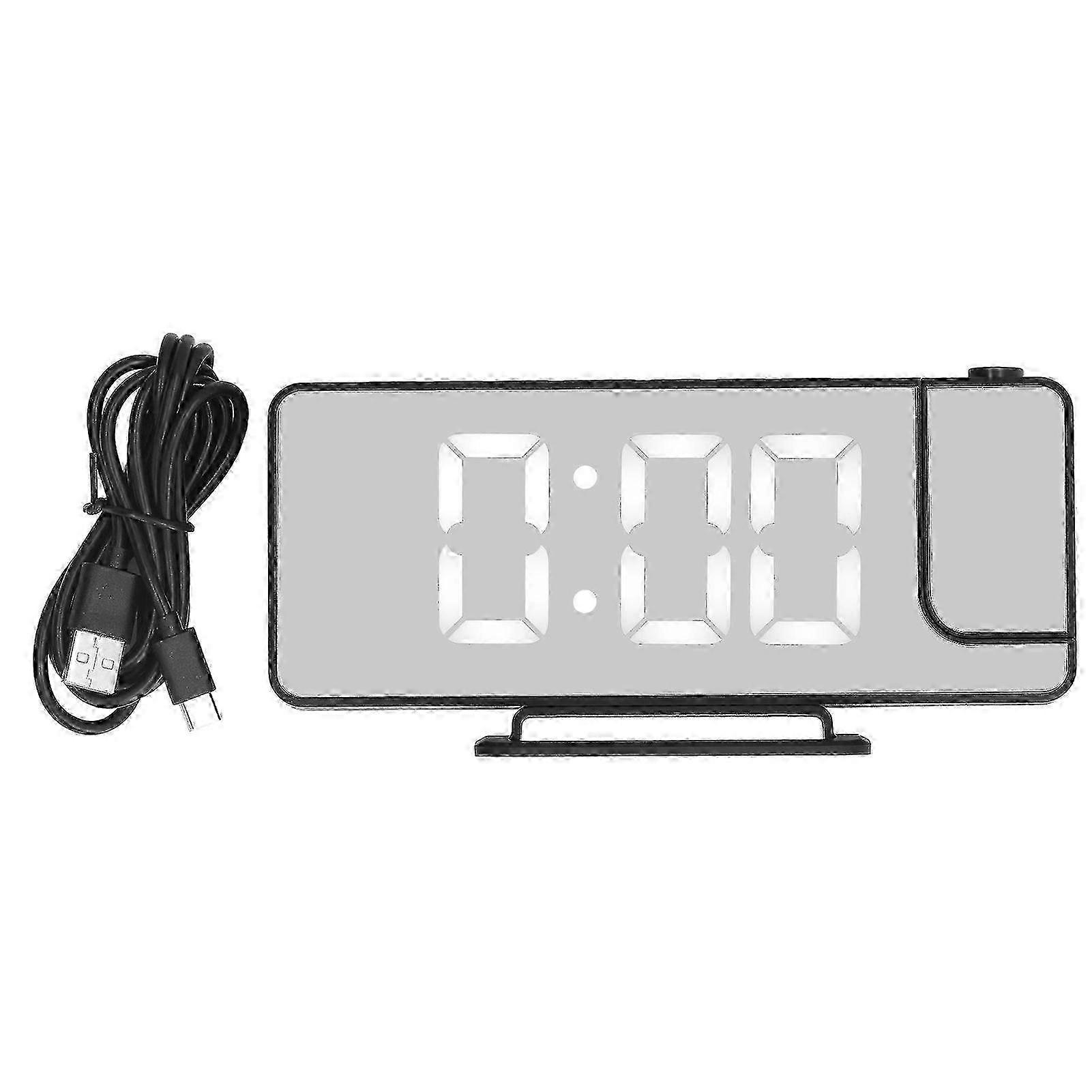 Projection Alarm Clock LED Digital Mirror Alarm Clock Rechargeable 6 Gear Brightness Bedside Clock
