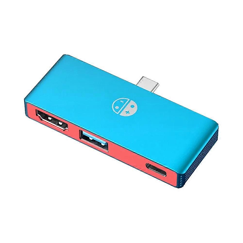 3 in 1 Docking Station Side-Plug USB-C Game Hub with USB3.0 HDMI-Compatible PD 100W for Laptop ,Switch,IPad Red Blue
