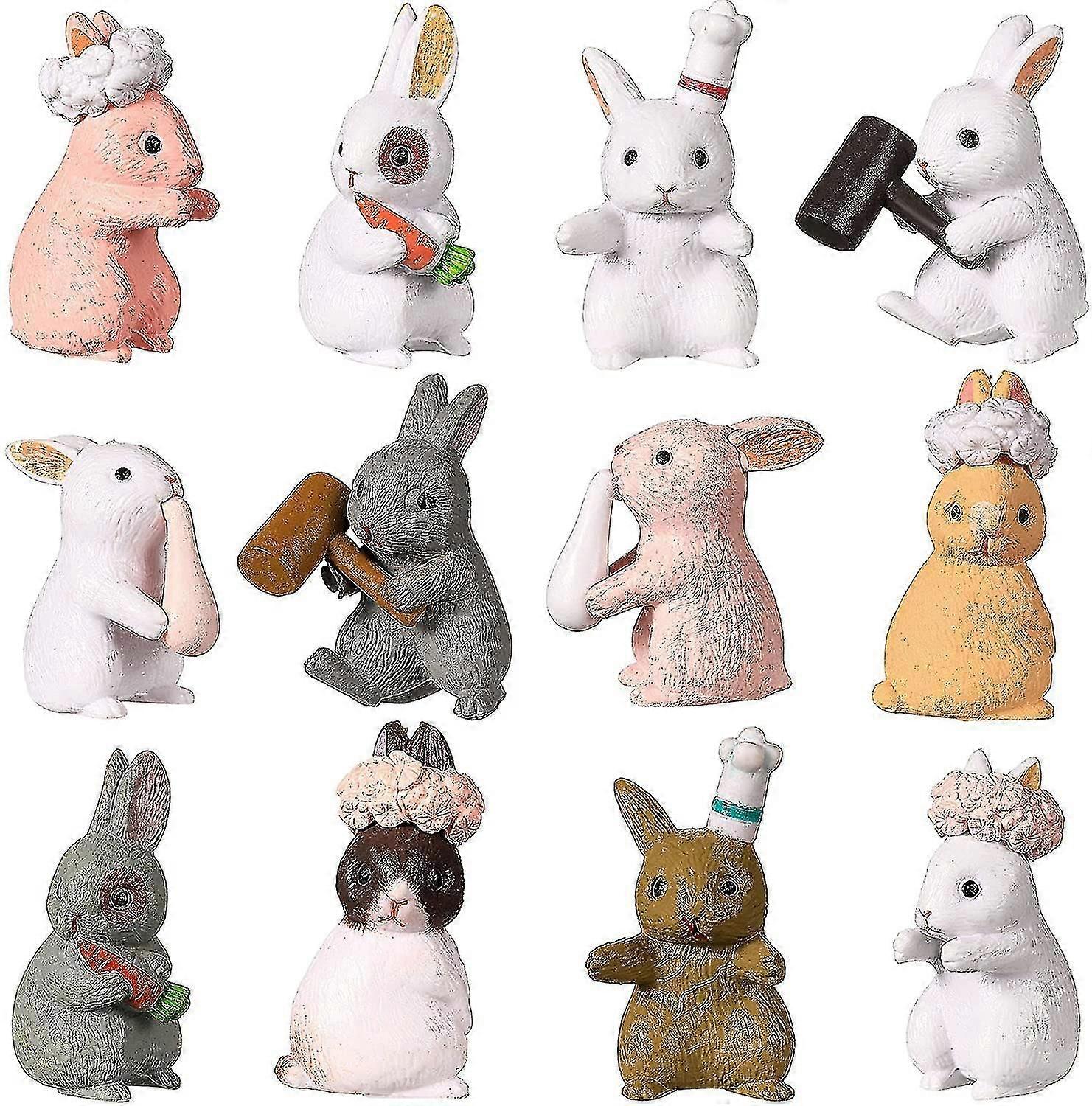 12pcs جميلة الأرانب الشخصيات التماثيل اللعب، مصغرة لطيف لعبة هاو