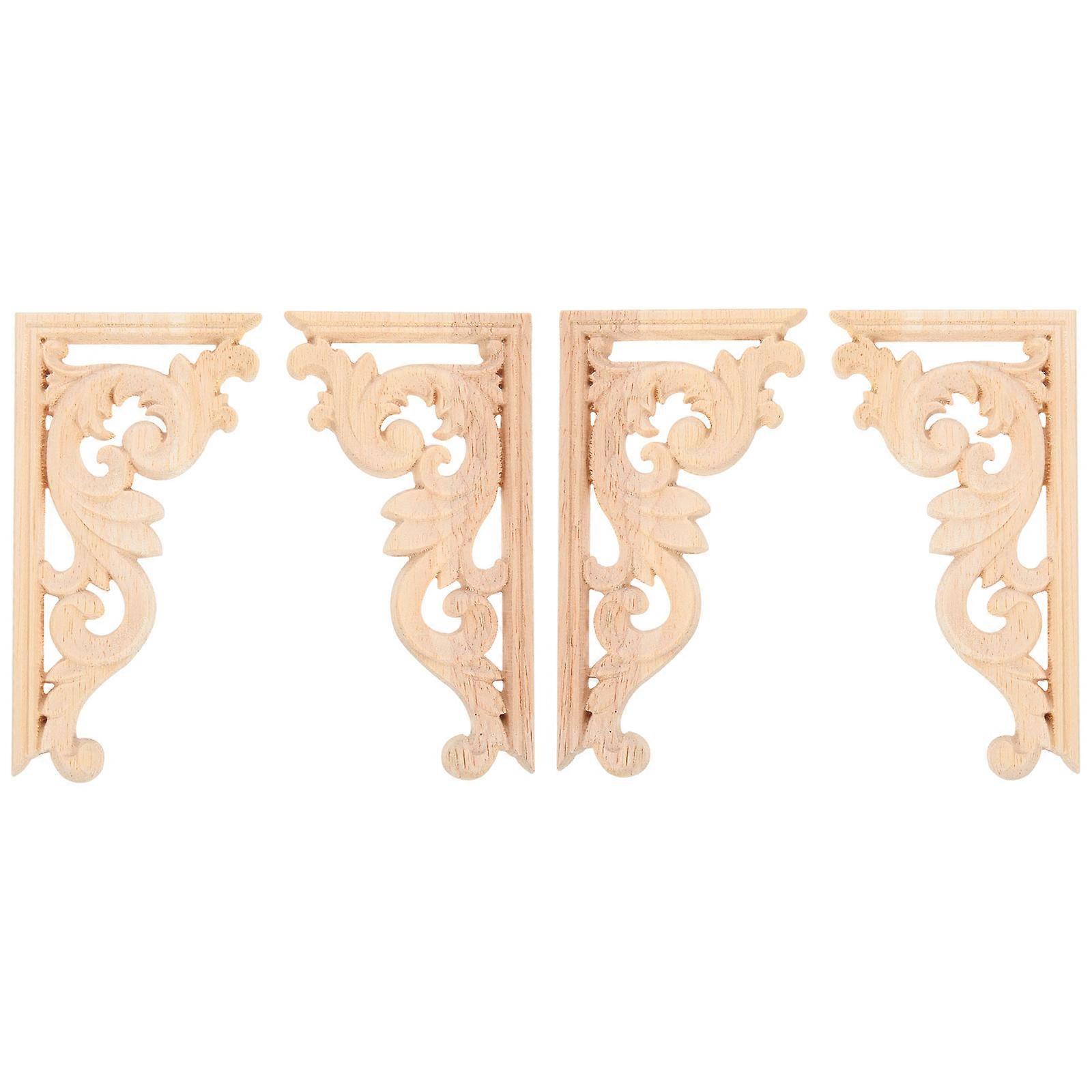 4 قطع الخشب منحوتة الزاوية Onlay غير مصبوغة زين النمط الأوروبي الباب مجلس الوزراء الديكور (13 * 7 سم)