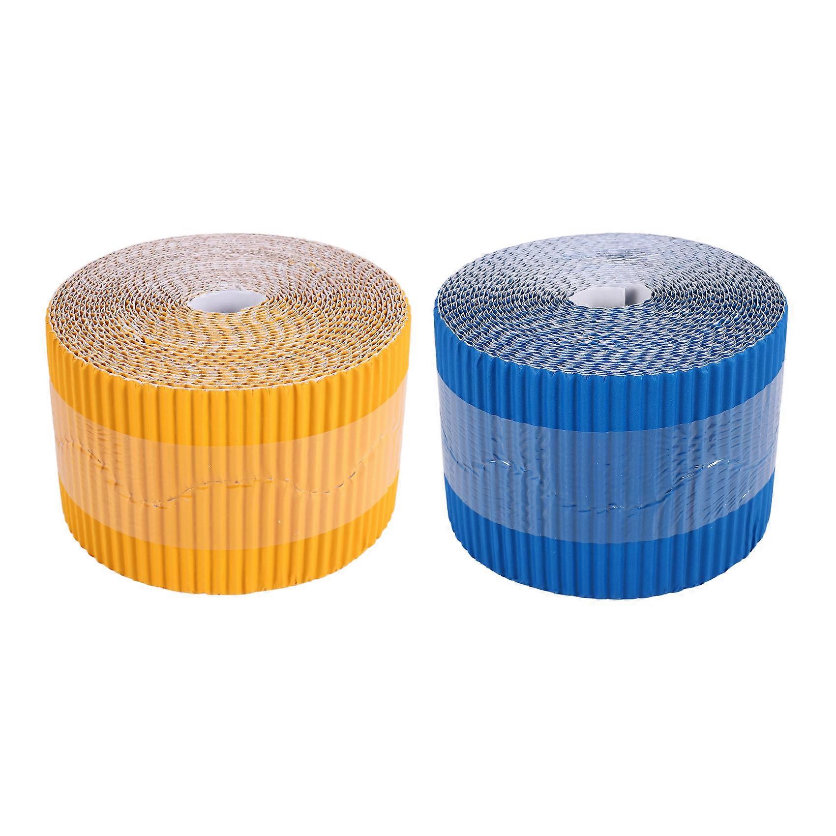 2 Rolls Bulletin Board Borders Scalloped Border Decoration Background Paper for Decorative Borders (Yellow and Blue)