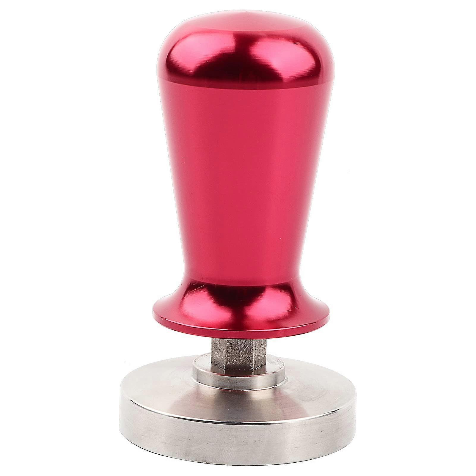 Stainless Steel Coffee Tamper with Flat Base and Spring, 57.5mm Espresso Press Tool for Machine Use, Red