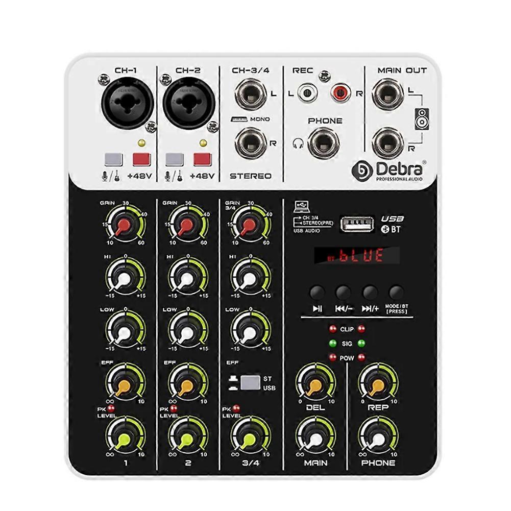 Debra V4 Audio Interface Mixing Console Bluetooth USB Record PC 48V Phantom Power Delay 4 Channels USB Audio Mixer EU Plug