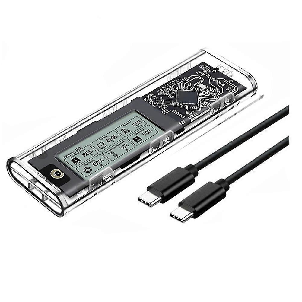 M.2 NVME/NGFF Dual Protocol SSD Enclosure Transparent Hard Drive Case USB3.2 with Intelligent Display SATA SSD Adapter