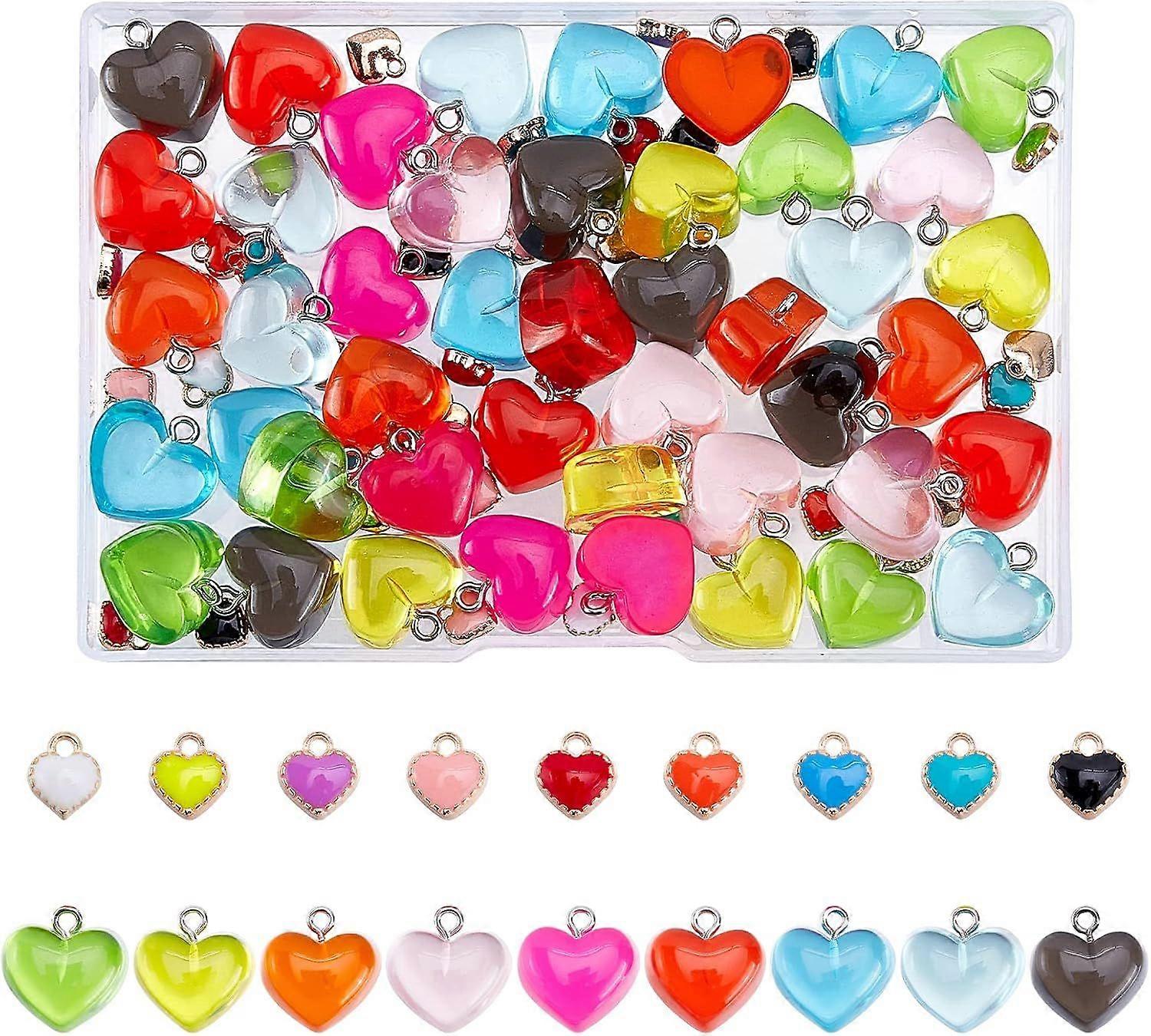 108Pcs 18 Style Alloy Enamel Charms and Transparent Resin Pendants Multicolor Pendant Valentine's Day Heart Charm Bracelet Craft Kit for DIY Necklaces