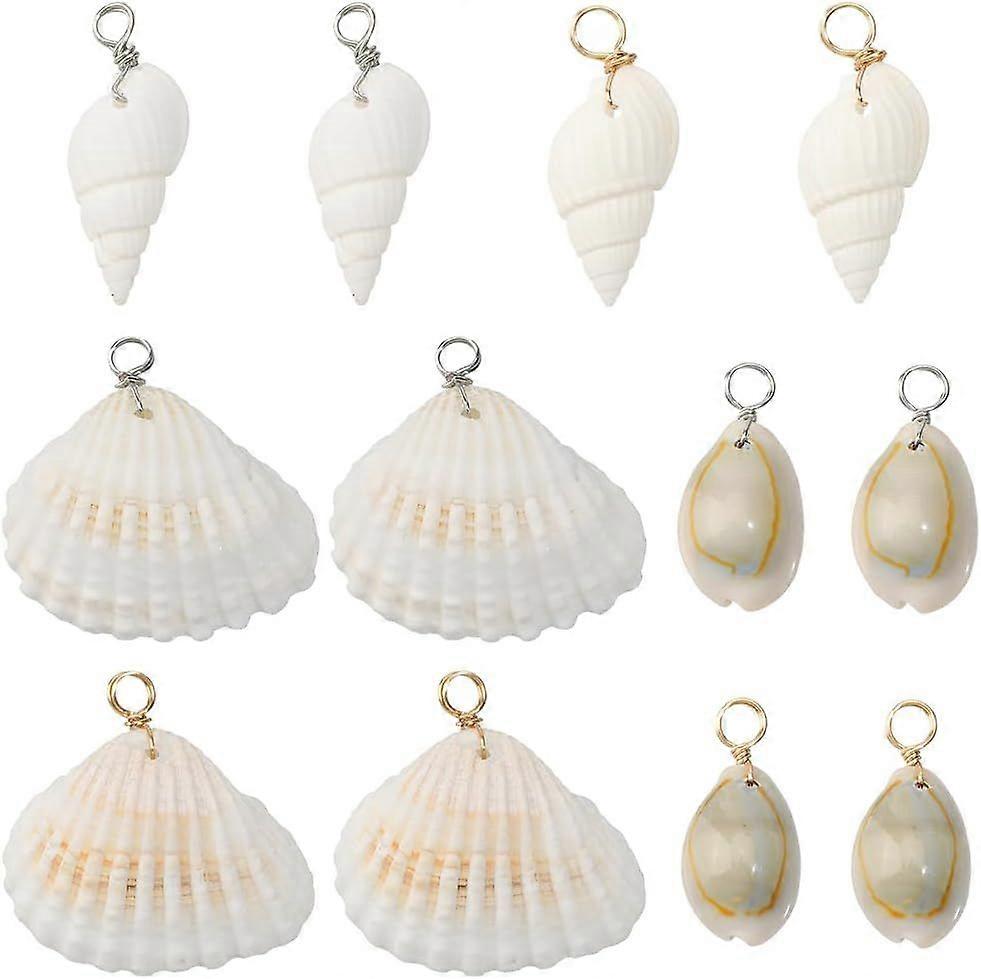 1 Box 24Pcs 6 Styles Conch Shell Charm Seashell Charms Bulk Natural Summer Real Cowrie Mixed Ocean Beach Pendants for Jewelry Making Findings DIY Neck