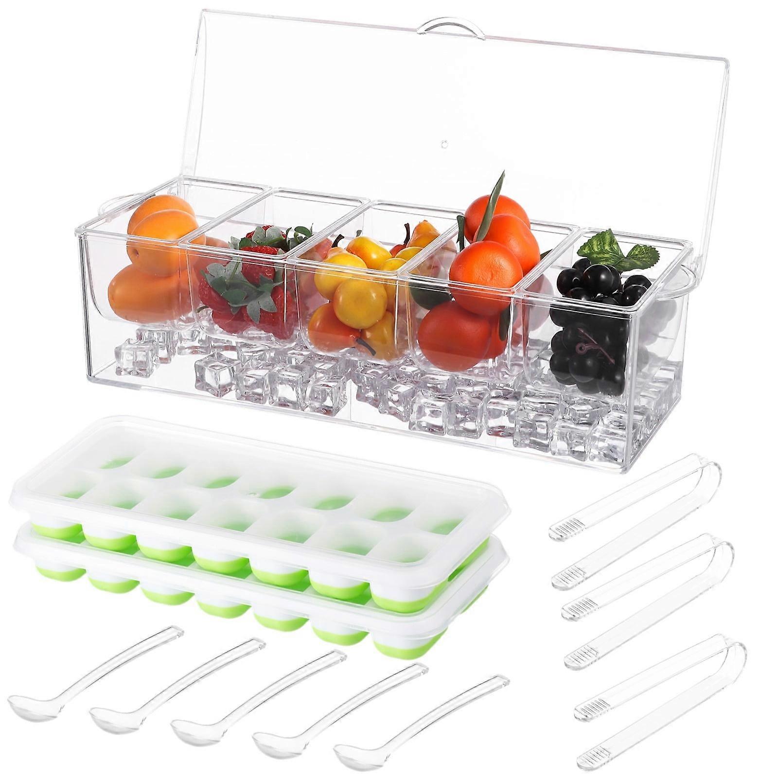 Bangcool Chilled Condiment Server Tray with Lid, Ice Chilled Fruit Salad Condiment Tray for Home Bar
