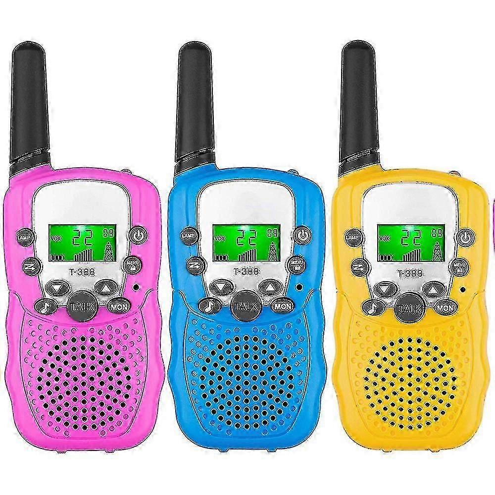 Barnas Walkie Talkies 3 Pack,3 Miles Lang rekkevidde med bakgrunnsbelyste LCD-lommelykter