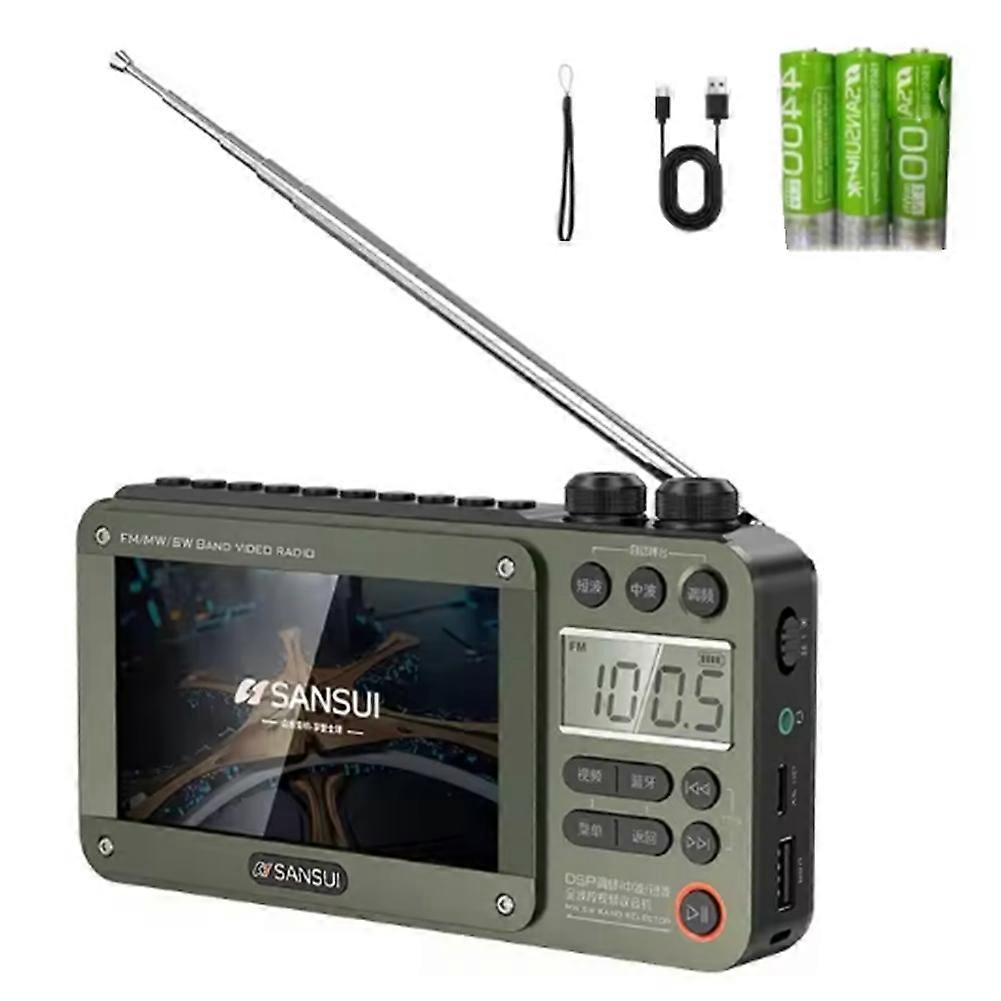 SANSUI F50 Portable FM Radio Video Display Radio Wireless Bluetooth Speakers TF Card Slot MP4 Music Player Video E-Book Green