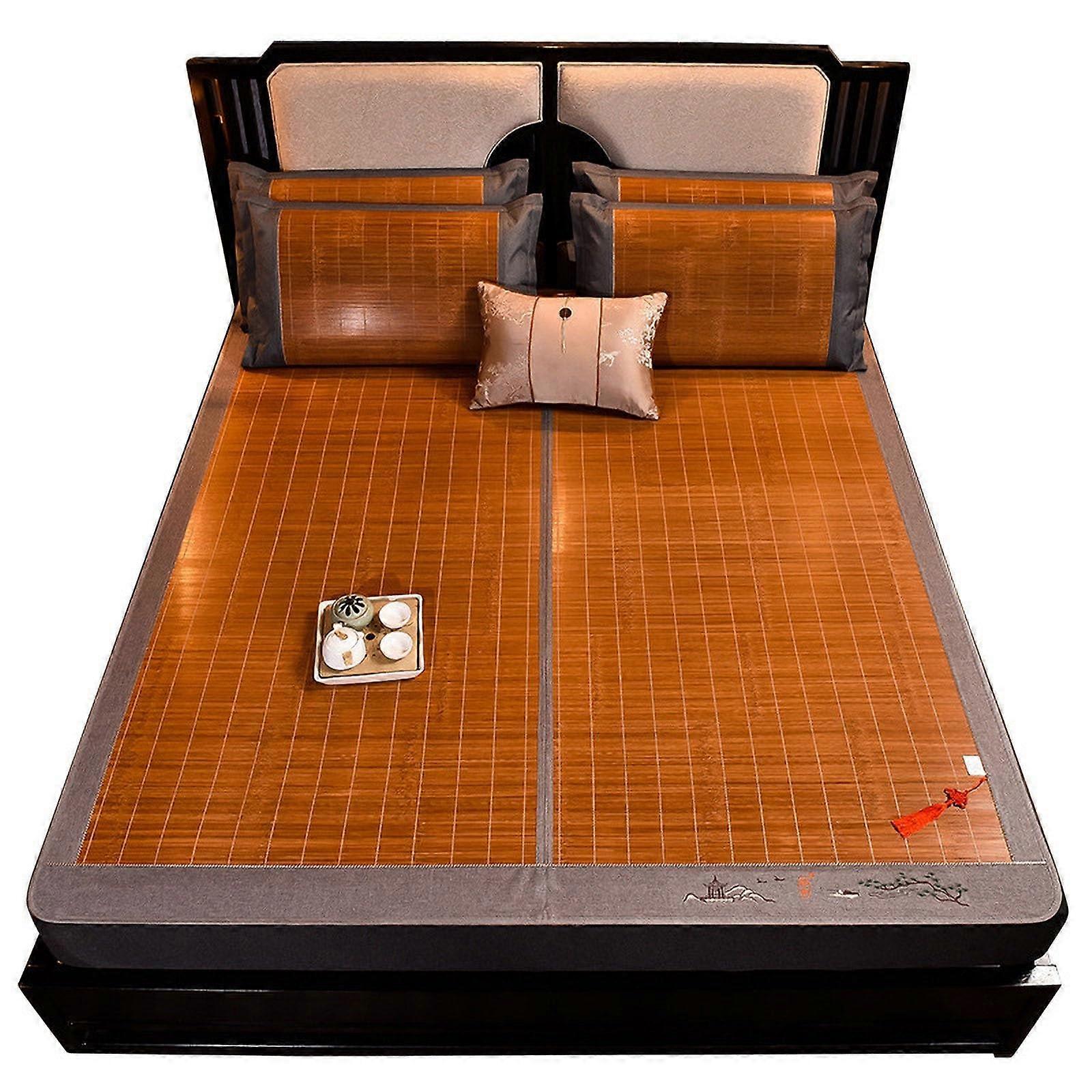 Cooling Bamboo Mattress Topper 200x215CM, Foldable Double Sided Rattan Summer Sleeping Mat
