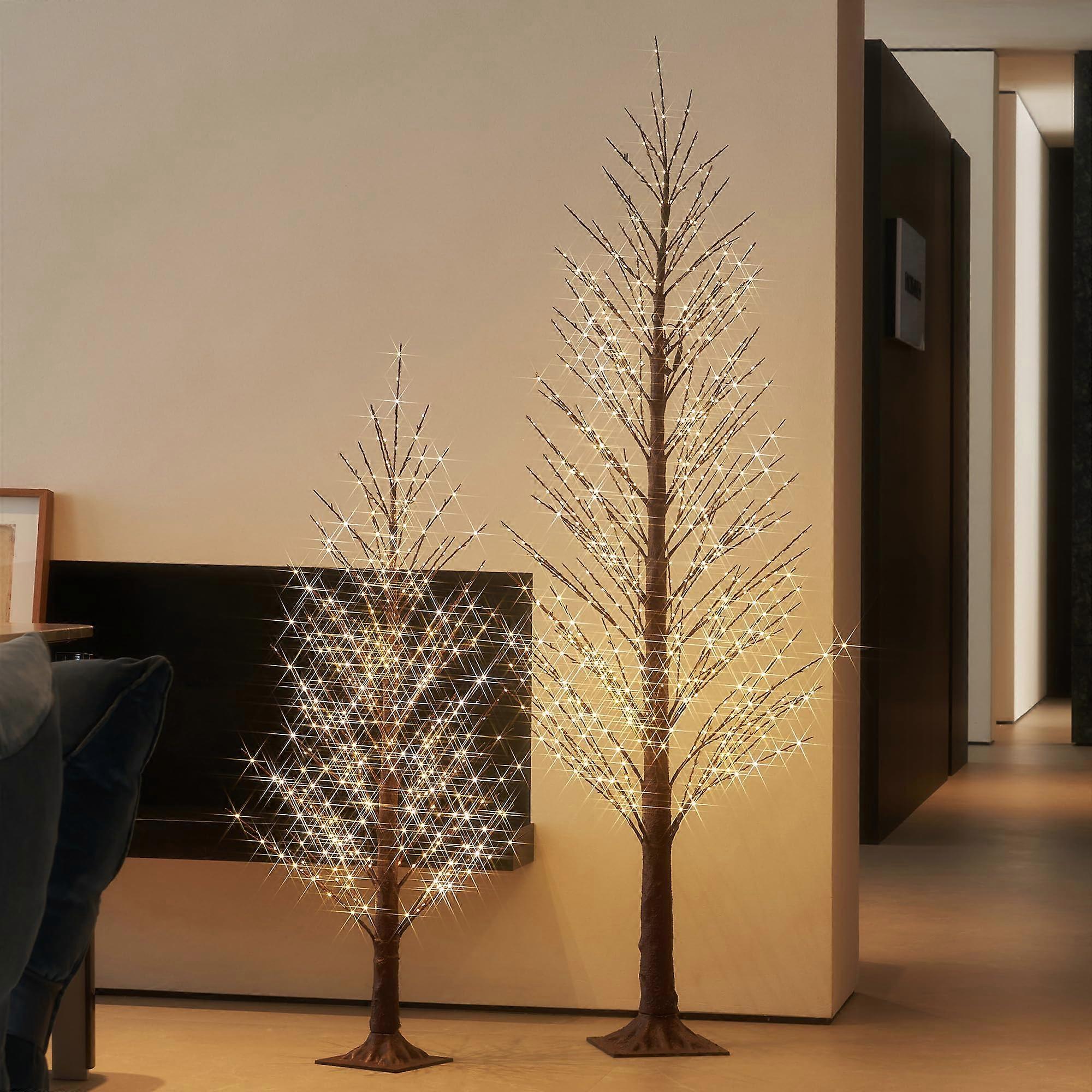 Set of 2 PreLit Alpine Christmas Trees 4ft and 6ft with Warm White LED Lights for Indoor Outdoor Decor