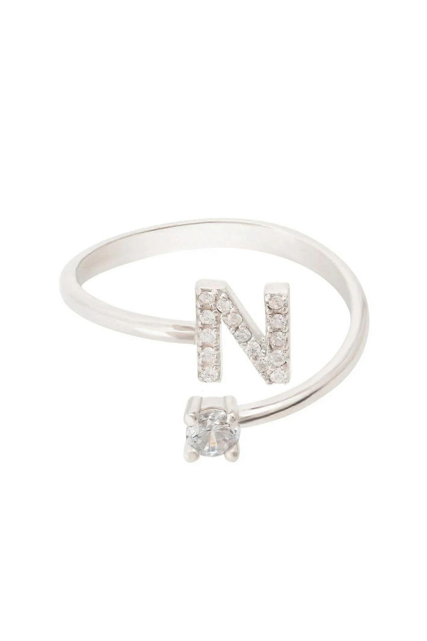 Latelita Sterling Silver Initial Letter Ring with Cubic Zirconia - Average size 6 (M) for Women