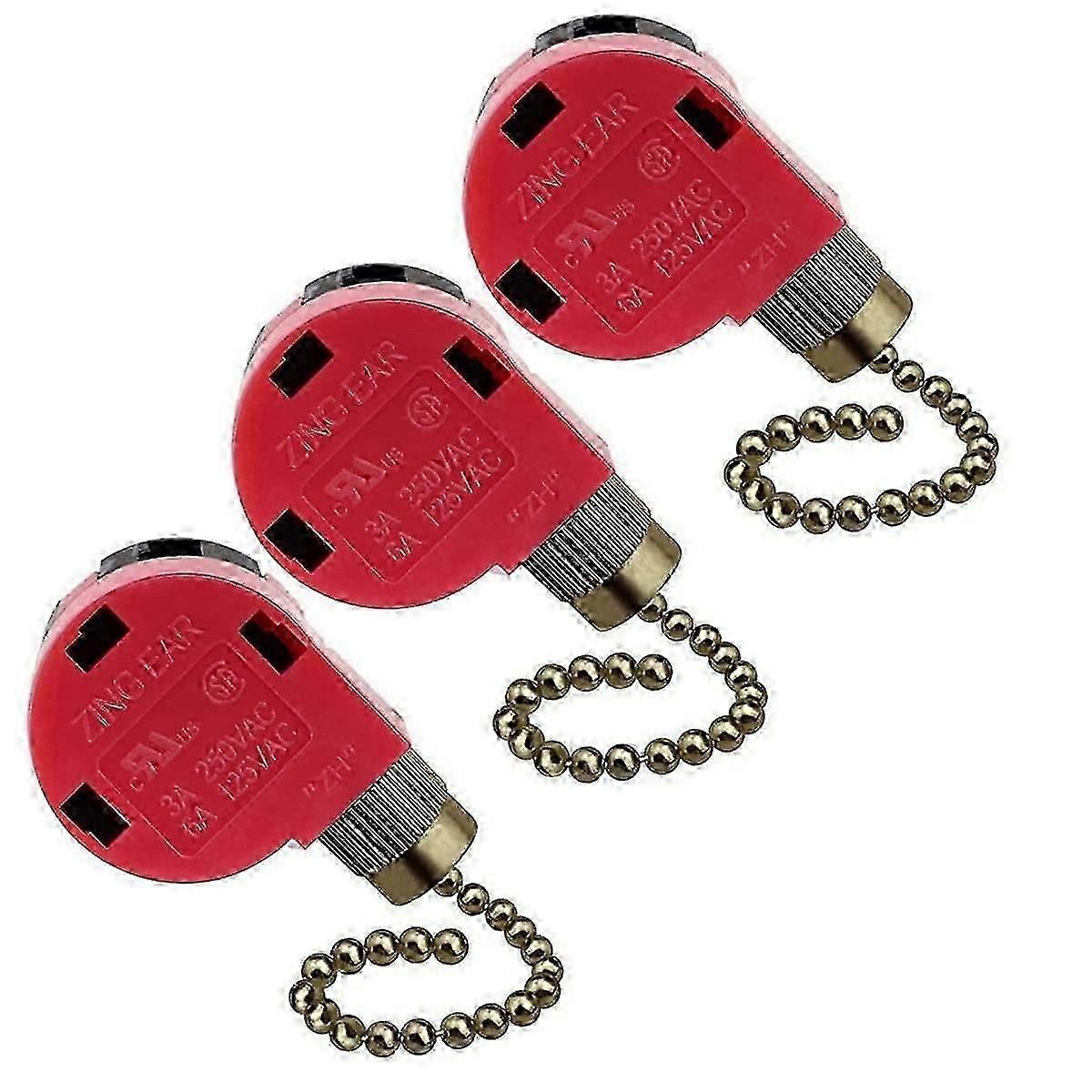 3PC Ceiling Fan Switch 3 Speed 4 Wire ZE-268S6 Fan Pull Chain Switch Replacement Speed Control Switch Copper