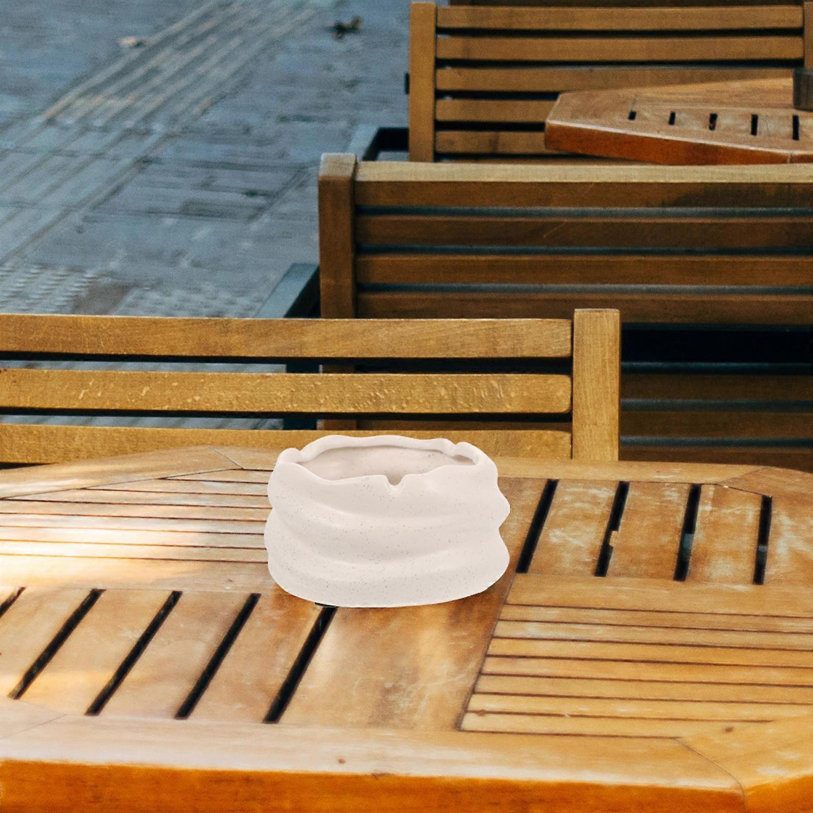 Ceramic Ashtray for Home Use Mirror Finish Beige Ash Tray Tabletop