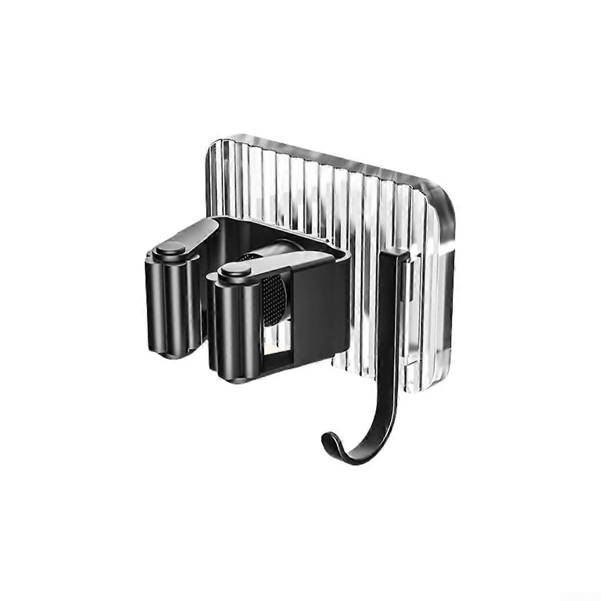 Wall Mounted Mop and Broom Holder with Hook, Transparent Single Clip for Space Saving Tool Organization