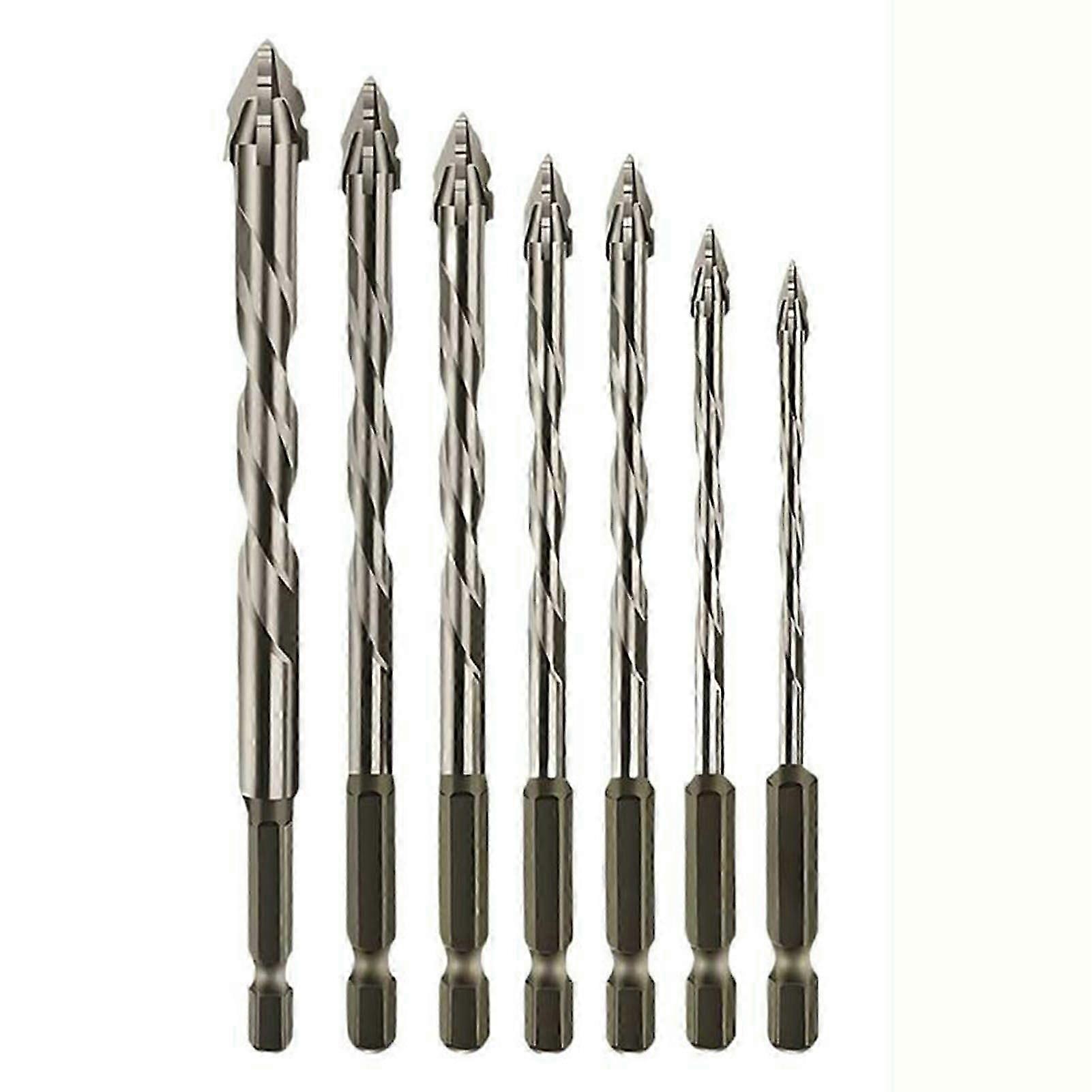 7pc Tungsten Drill Bit Set - 4-Blade Eccentric Drill Bits 3-12mm for Ceramic Glass Concrete
