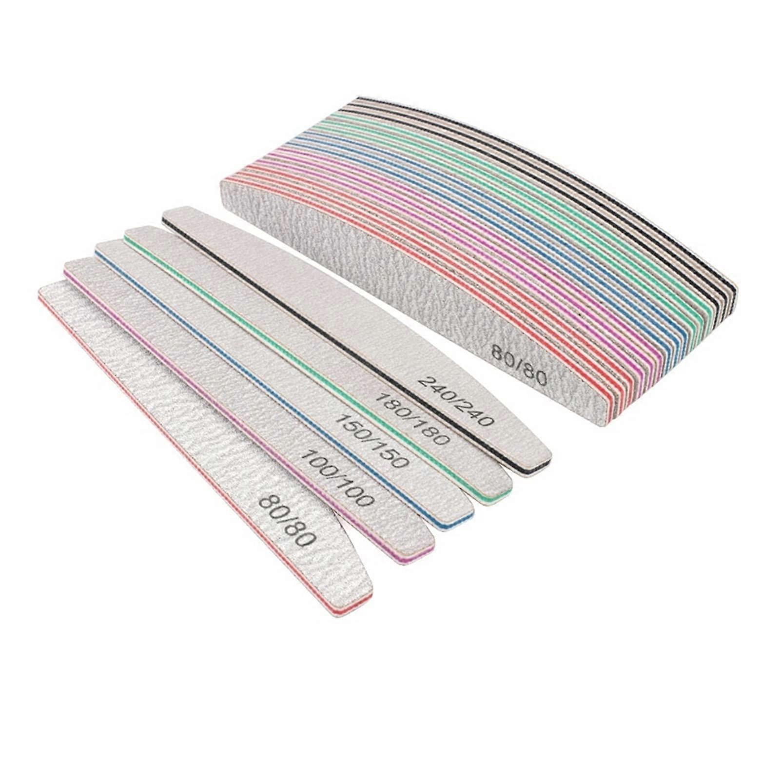 Double Sided Nail File Buffer 50 Pack, 80240 Grit Mixed, Ergonomic Boat Shape for Manicure