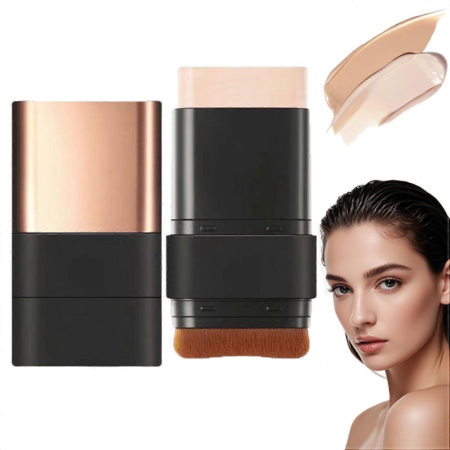 Foundation Stick and Concealer DualEnded with Brush, Buildable Coverage Korean Ivory Shade
