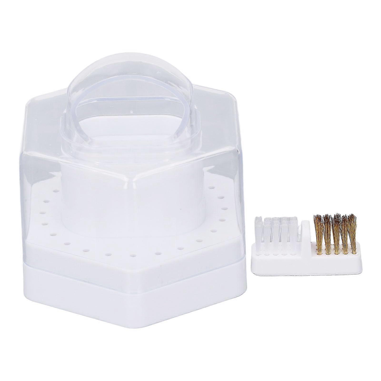 Nail Drill Bit Holder with Dual Cleaning Brushes, 24Hole Dust Proof Storage Box for 3mm Bits