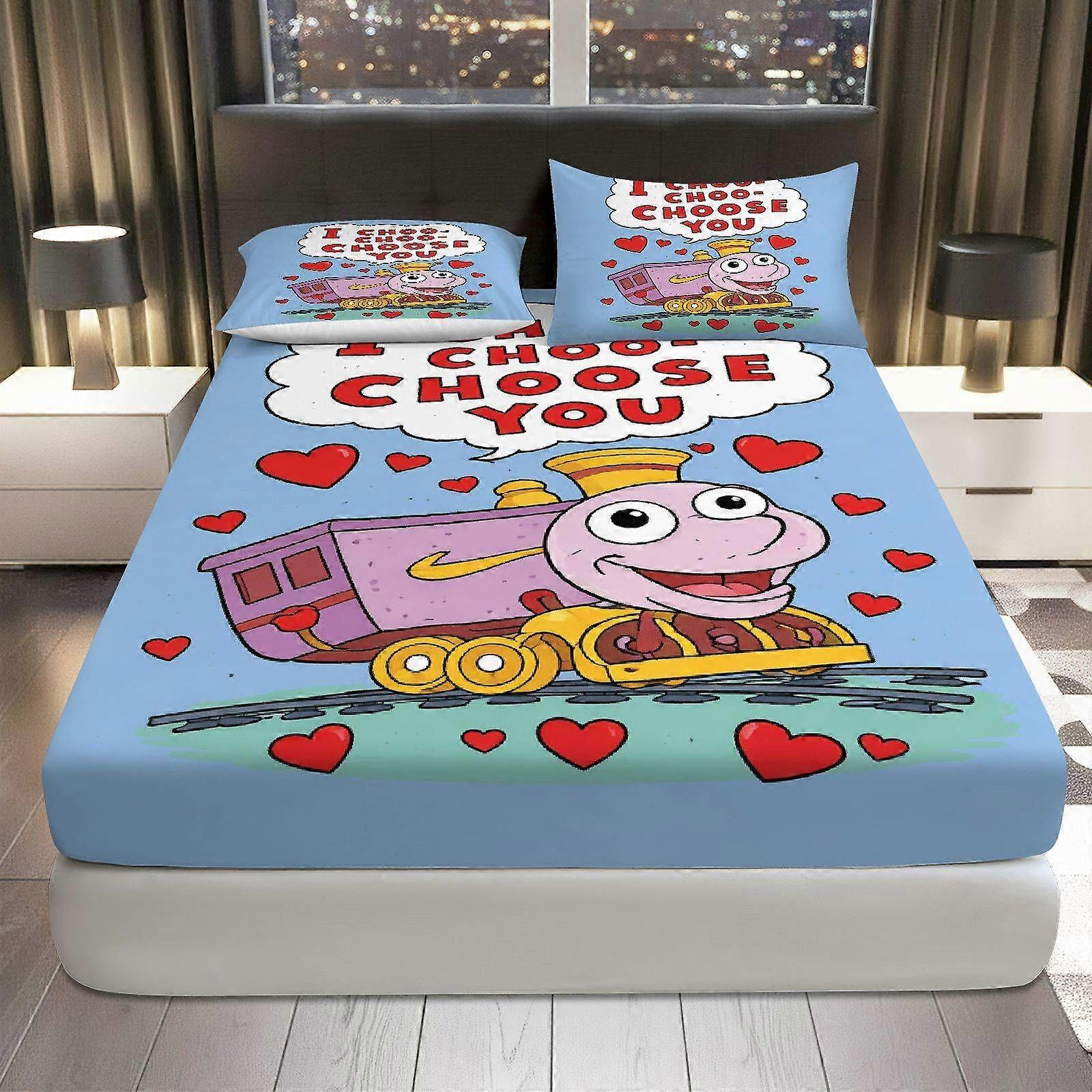 3pcs Train Heart Fitted Sheet Three Piece Set