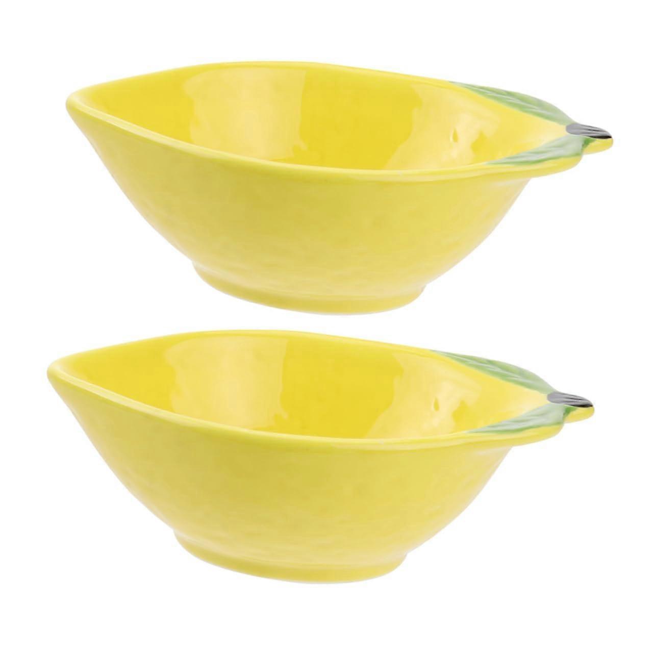 Ceramic Lemon Shaped Salad Plates Set, Multipurpose Fruit and Appetizer Serving Saucer, 2Piece