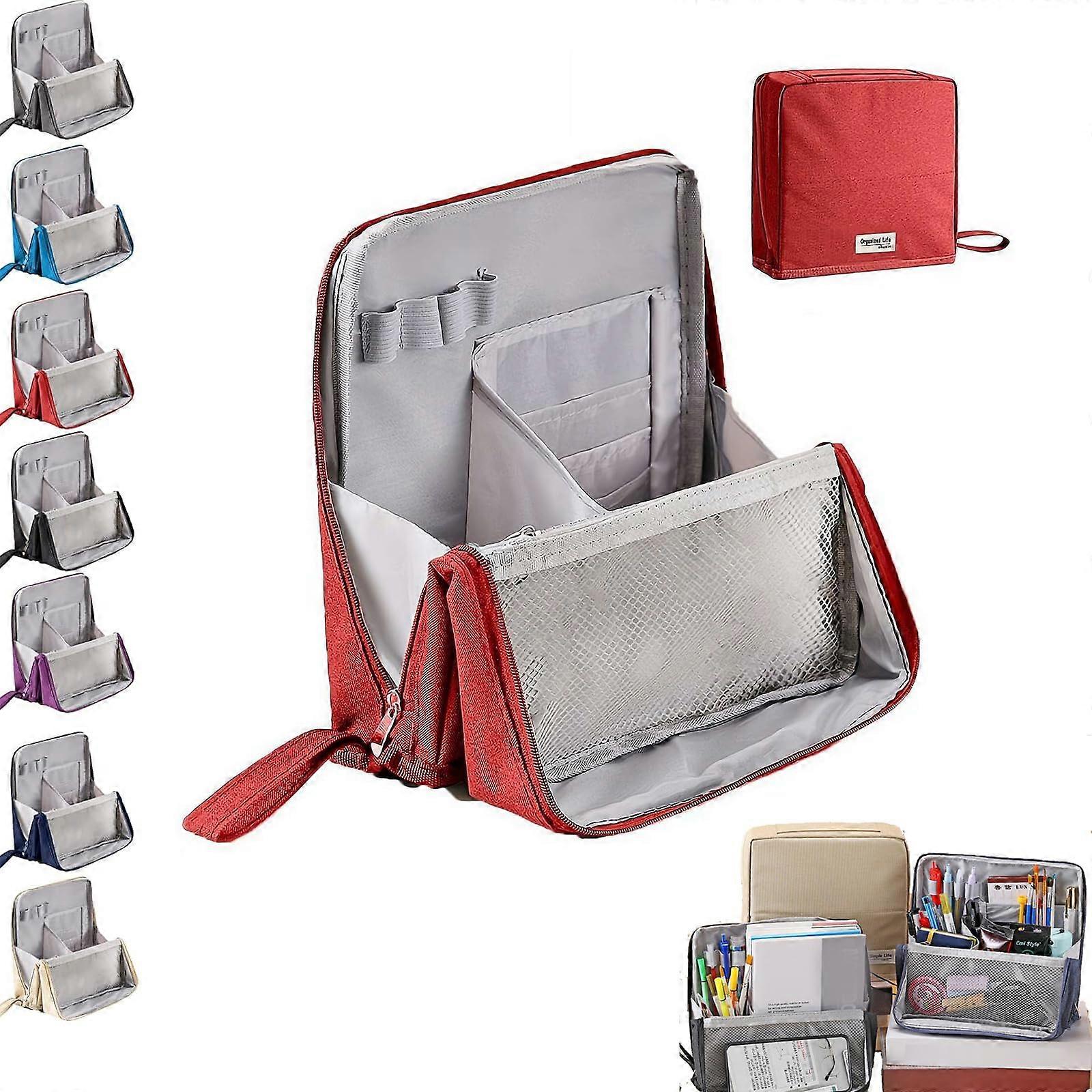 Makeup Organizer Waterproof Standing Travel Makeup Bag Large Capacity with Compartments Red