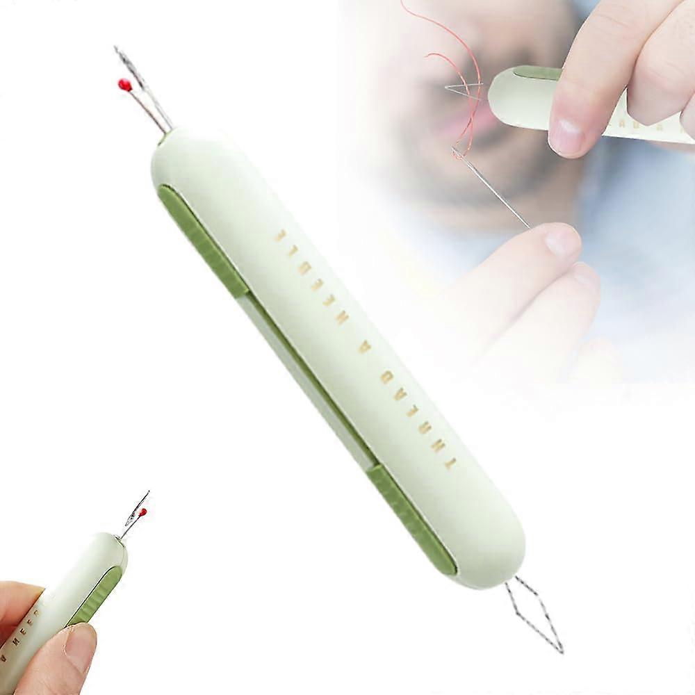 2 in 1 Sewing Seam Ripper and Needle Threader Tool with Telescopic Storage, Easy Threading (Green)