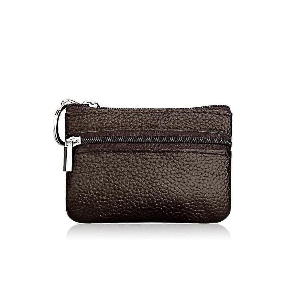 Women's Leather Coin Purse Compact Wallet with Multiple Compartments and Secure Zipper Closure Coffee