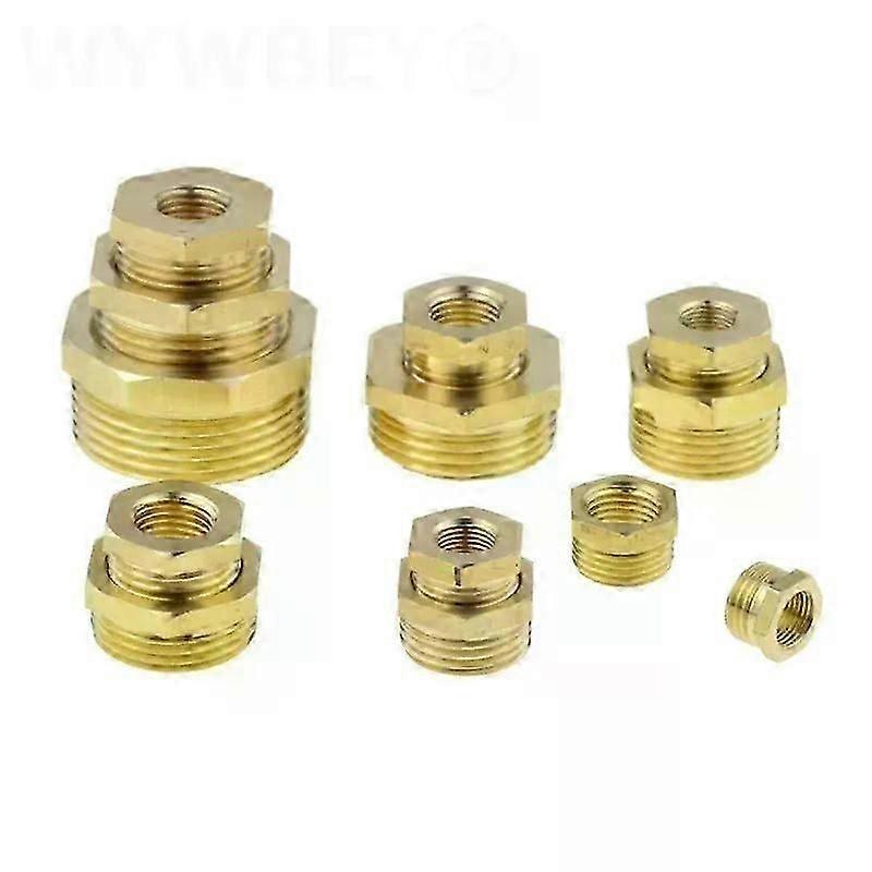 Brass hexagonal bushings, reducing fittings, 1/8, 1/4, 3/8, 1/2, 3/4 diameter pipes, internal thread to external thread conversion, threaded reducing 