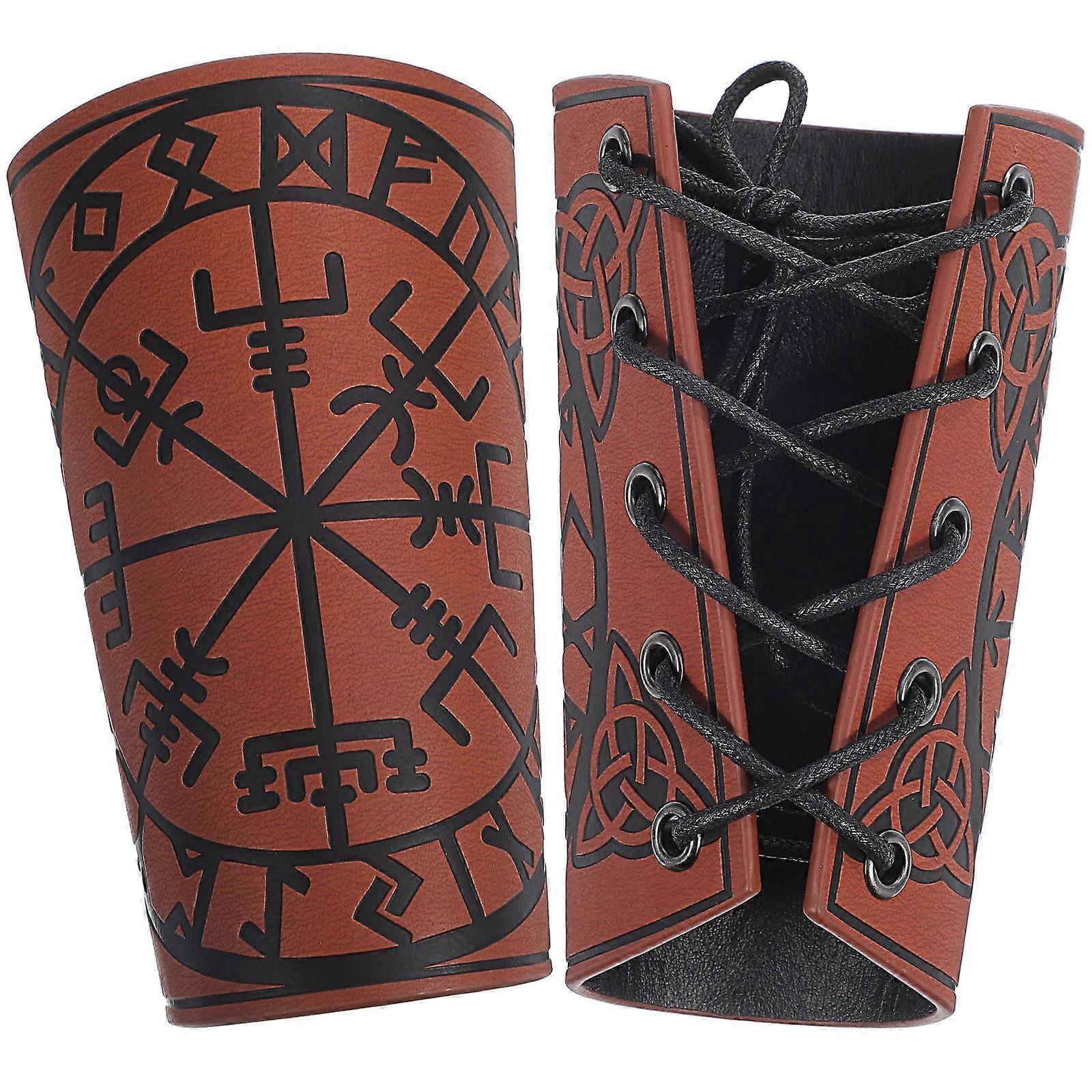 Medieval Arm Guards Embossed Arm Guard for Party Use 2Pcs Light Brown