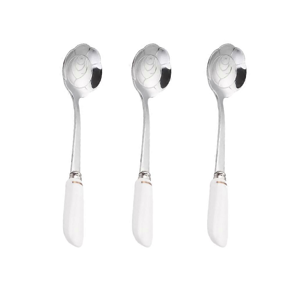 Stainless Steel Coffee Spoon for Mixing 3Pcs Silver with Ceramic Handle