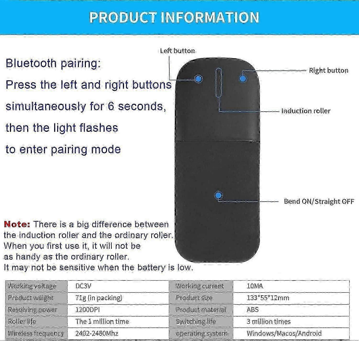 Foldable Bluetooth Mouse for Notebook, Laptop, and Tablet - Wireless Arc Touch Mouse (Black)