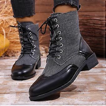 Stivali alla caviglia da donna Willtoo con stampa leopardata, punta arrotondata stile cowboy, tacco basso e grosso, allacciatura stile western - Grigio