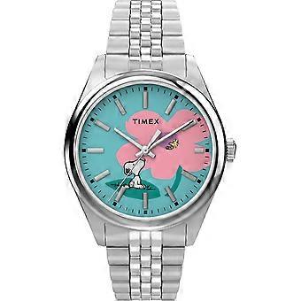 Timex Women's Peanuts Flowers Blue Dial Stainless Steel Bracelet Watch TW2Y52600 | Acotis