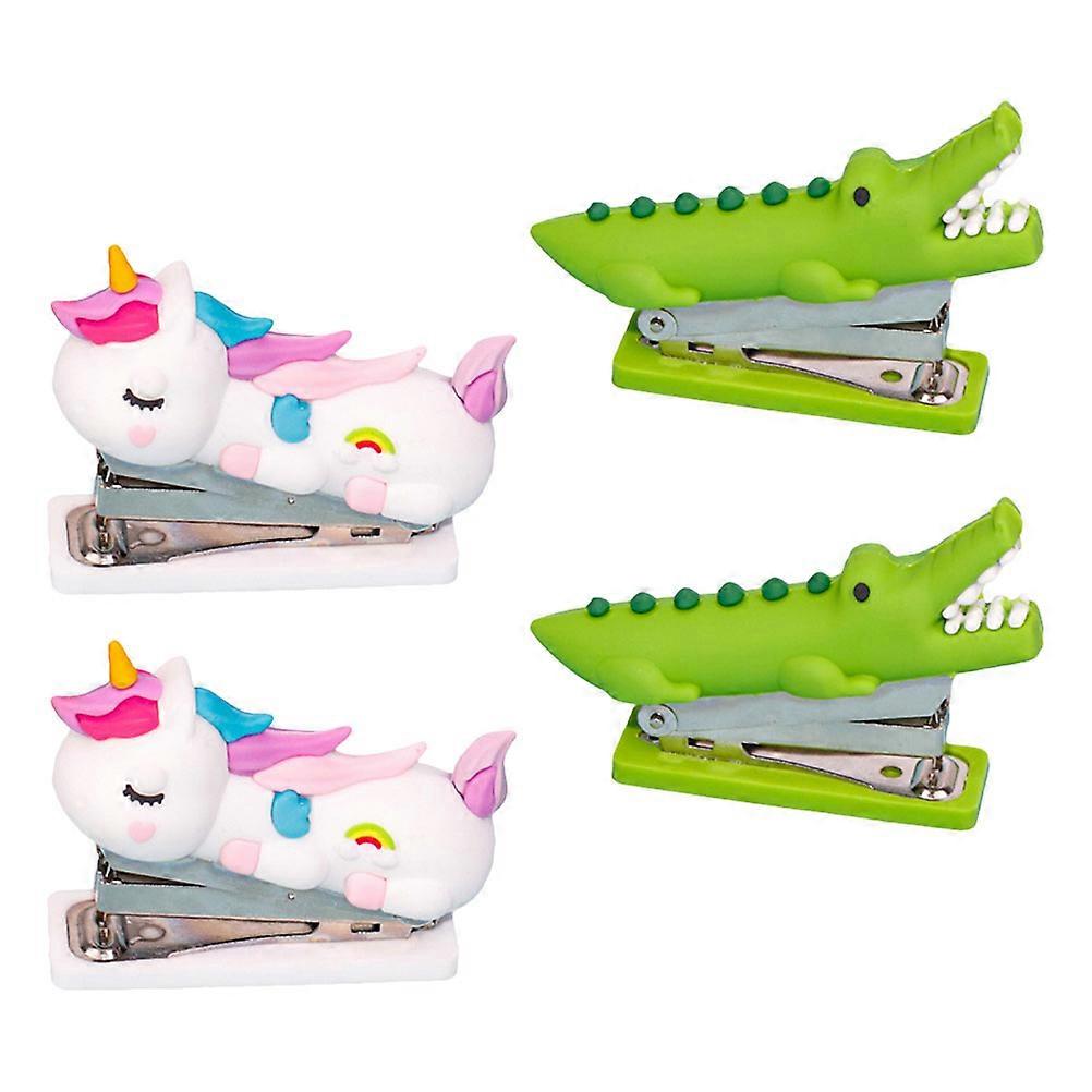 Mini Stapler for Students Featuring 4Pcs Assorted Color Cartoon Animals