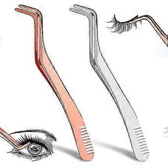 2-in-1 Eyelash Tweezers with Comb and Applicator Tool, 2-Piece Set for Professional or Home Use
