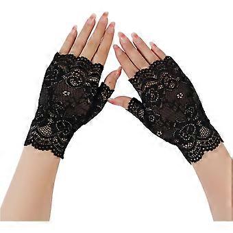 Women's Short Lace Fingerless Gloves, Sun Protection UV Proof Elegant Wedding Opera Party Flapper 1920s Costume Role Play Evening Breathable & Elastic