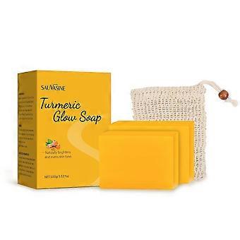 Gurkemeje Glow Soap 100g, Naturlig Håndlavet Barsæbe, Mild Rensende & Fugtgivende Gurkemeje Sæbe til Ensartet Hudtone, Alle Hudtyper