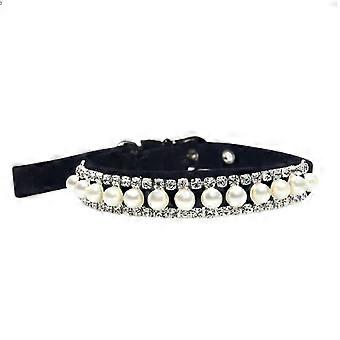 Veeki Bijoux Chien Chat Collier Perle Laisse Set Collier Avec Cristal Strass Imitation Perle Pet Cou Réglable Pour Petit Chiot Chaton