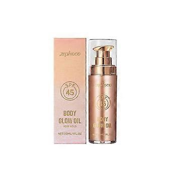 Shimmer Oil, SPF 45 Sunscreen Body Makeup Waterproof No Transfer Body Luminizer Lotion Body Glow Oil for Women, Liquid Illuminator Bronzer, Long-lasti