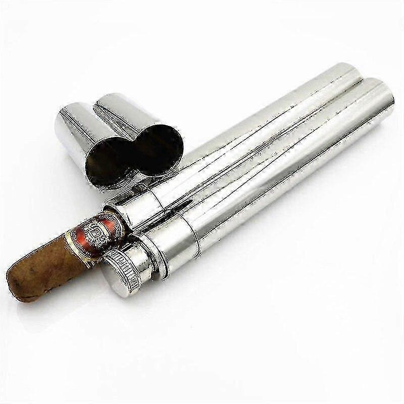Elegant Stainless Cigar Case Flask Combo