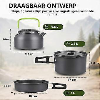 Camping-Kochset, Kochgeschirr, Messerset mit Aufbewahrungstasche.