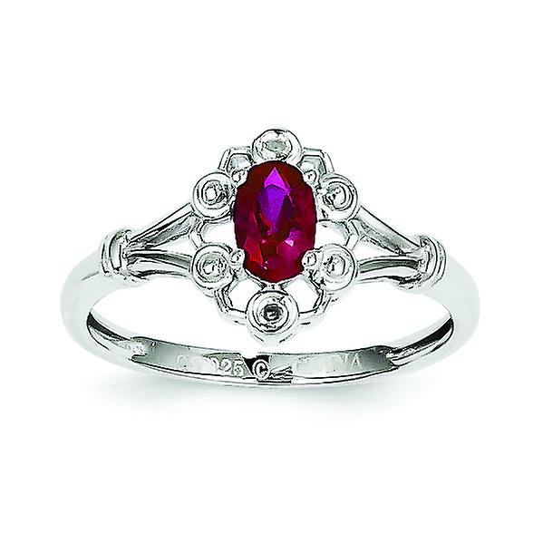 925 Sterling Silver Polished Created Ruby and Diamond Ring 2mm Wide-Ring for Women - Ring Size: 5 to 10