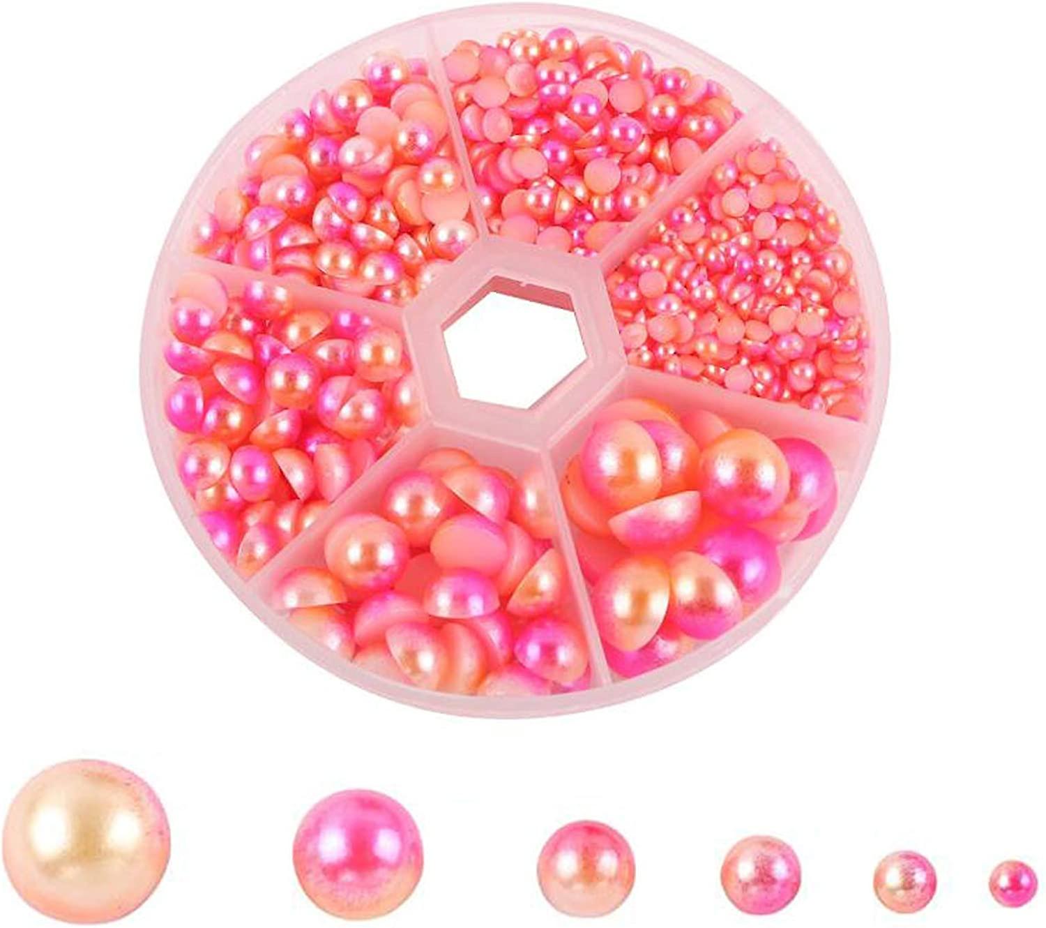 1150 Pcs 1 Box Gradient Flatback Imitation Pearls Half Round Pearls Bead Loose Beads Gem For Diy Craft Nail Making Assorted Mixed Sizes 3/4/5/6/8/10mm