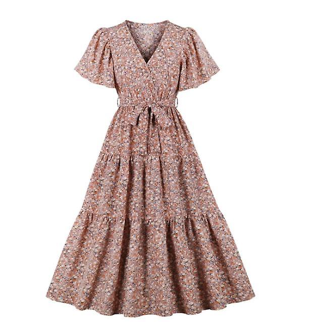 2022 Summer New Women's Floral Temperament Commuter Short-sleeved Large Swing With Clothes