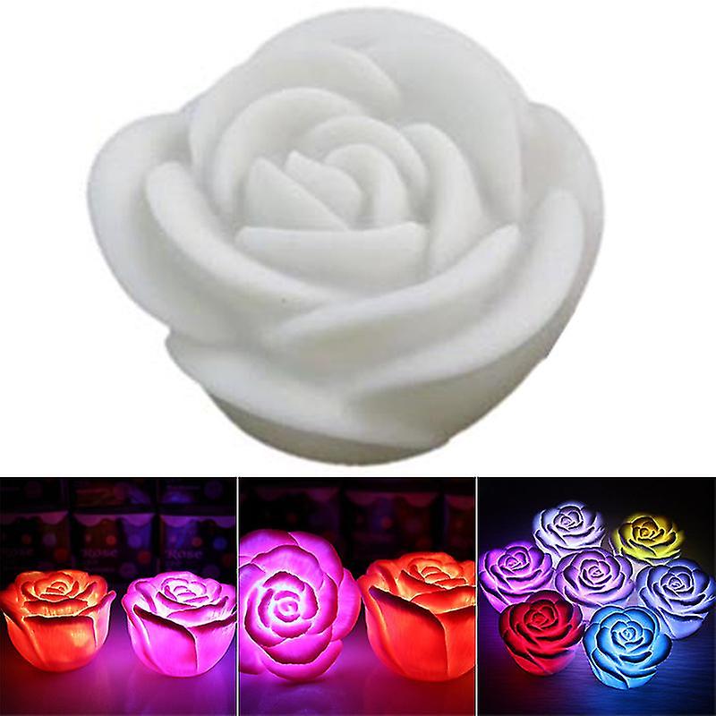 4pcs Romantic Changing Led Floating Rose Flower Candle Wedding Night Light