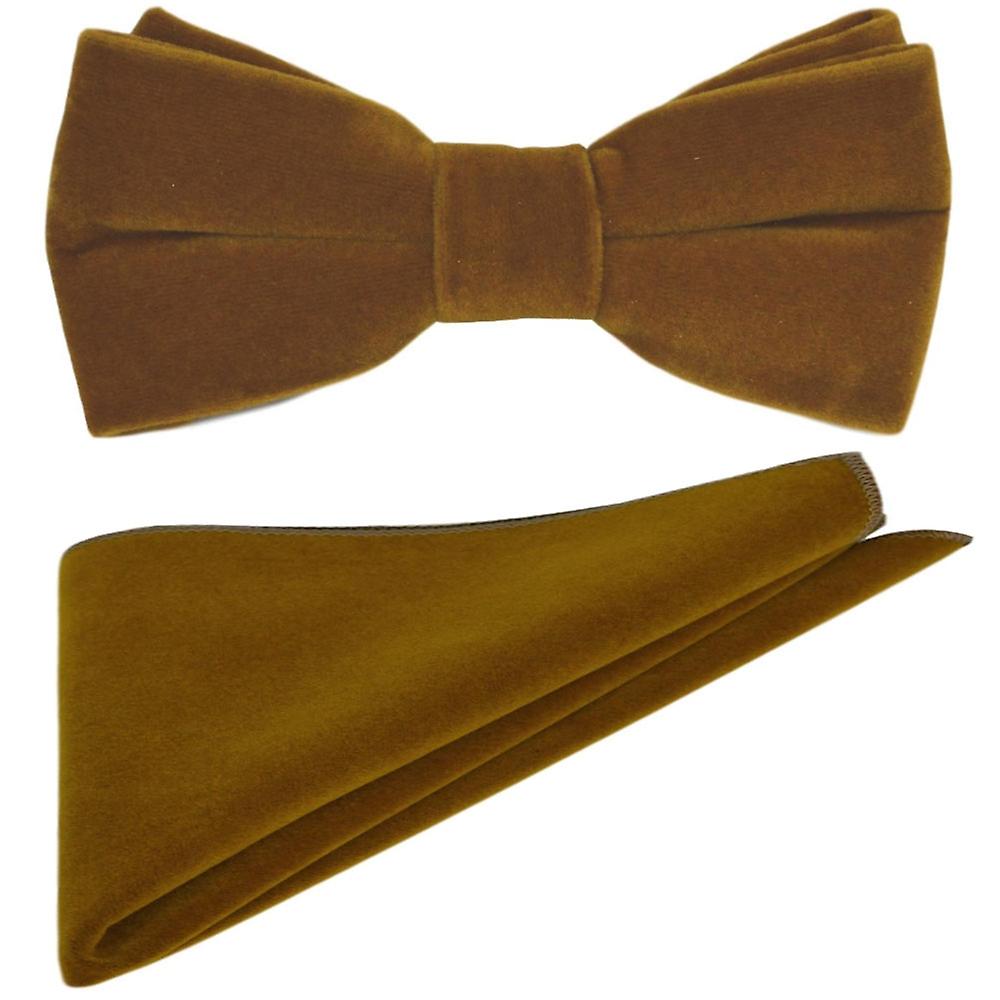 Cider Brown Velvet Bow Tie &amp; Pocket Square Set