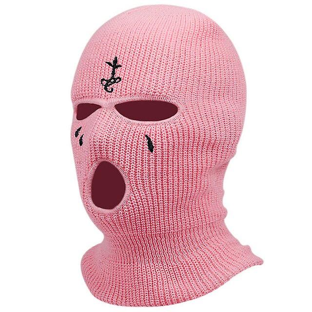 Kış Balaclava Şapka 3 Delikli Örme Tam Yüz Örtüsü Kayak Boyun Gaiter Sıcak Örgü Beanie Açık Hava Sporları İçin Çapraz Nakış Kayak Mas